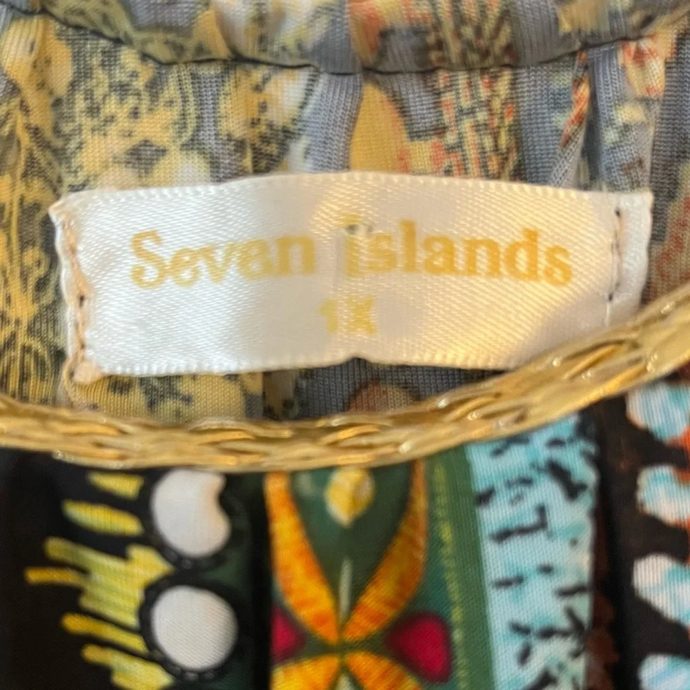 SEVEN ISLANDS Women’s Flowy, Vibrant color Maxi Dress w/ Tassel Belt. Size: (1X) - Picture 8 of 10